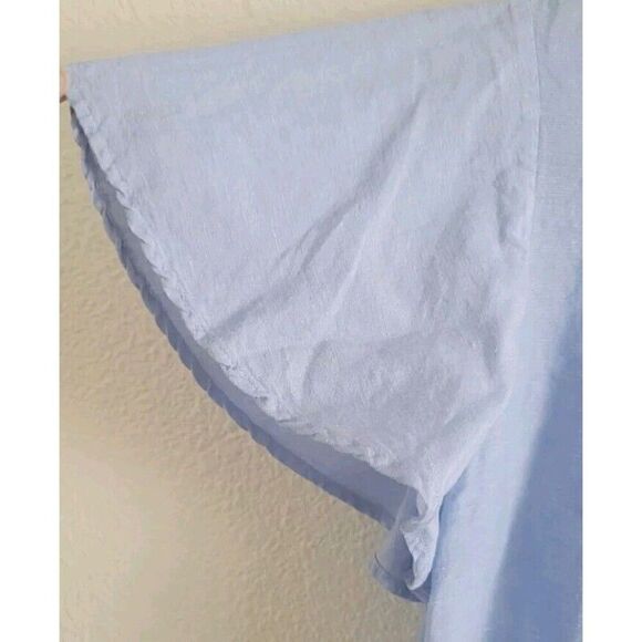 Global Work French Linen Blend Short Sleeve Blue Top Women's Size Medium - Picture 5 of 8